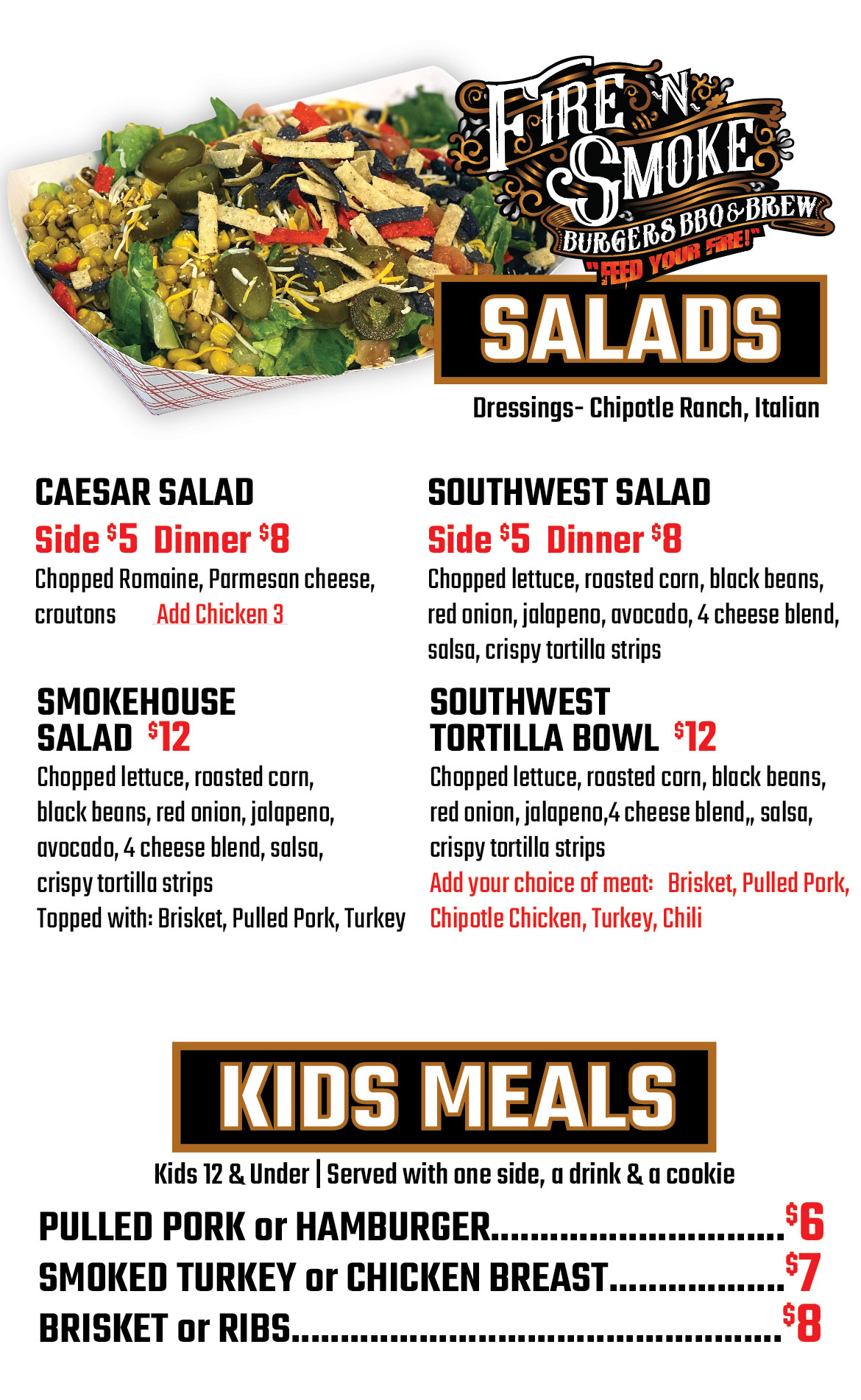 Fire N Smoke Salads & Kids Meals