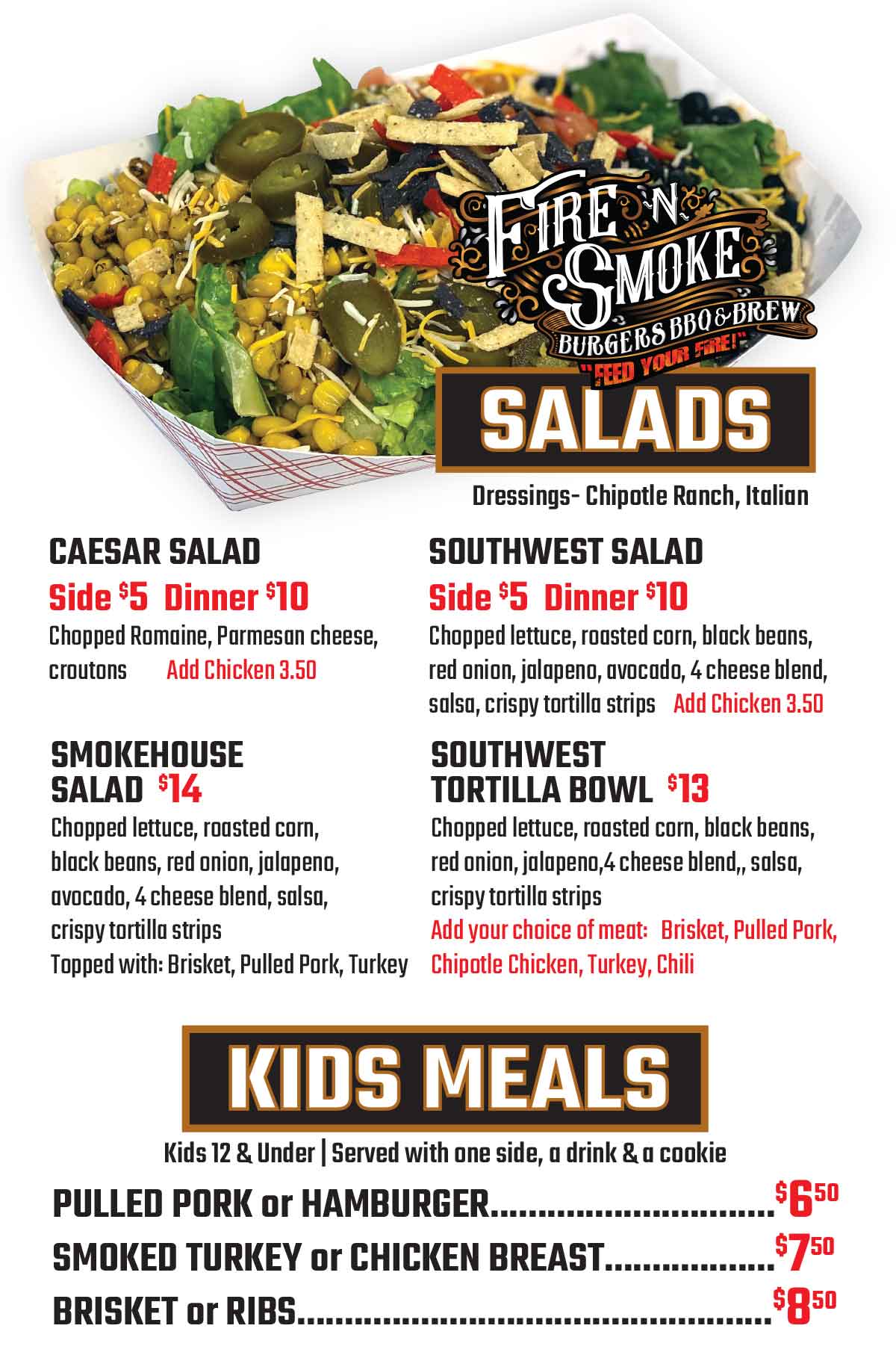 Fire N Smoke Salads & Kids Meals